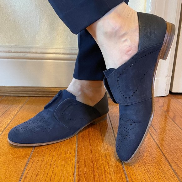 Fratelli Rossetti Navy Soft Suede + Leather Slip-On - Size 38 IT (8 US) Women's - Picture 2 of 6